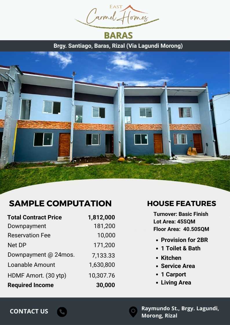 East Carmel Homes Baras | Baras,Rizal | Rise & Shine Realty