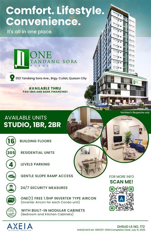 Axeia One Tandang Sora Condo - Studio Unit